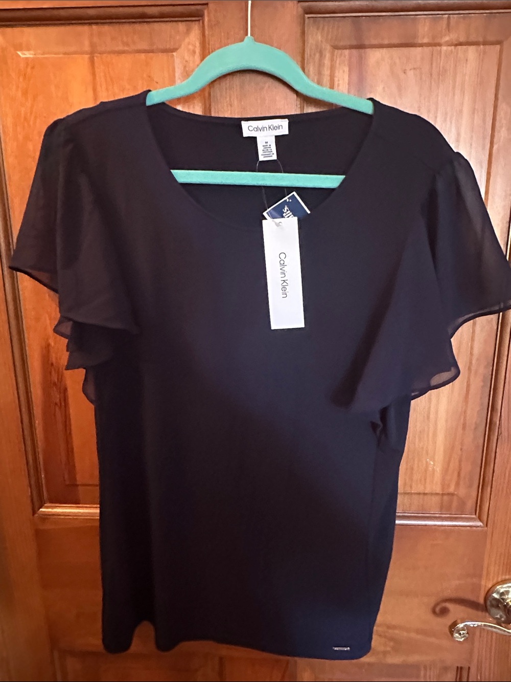Calvin Klein Black Flutter Sleeve Blouse